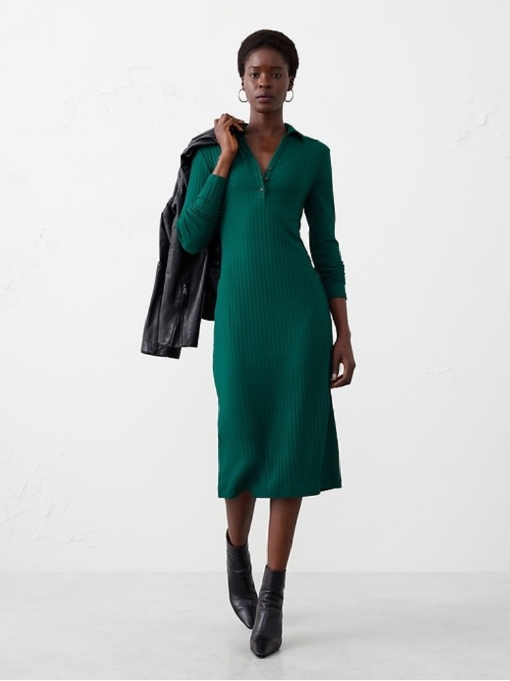 Banana republic factory Sapphire Green Wide-Ribbed Knit Midi Dress Medium NWT